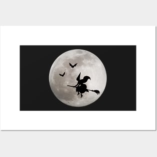 Halloween Full Moon Spooky Witch Posters and Art